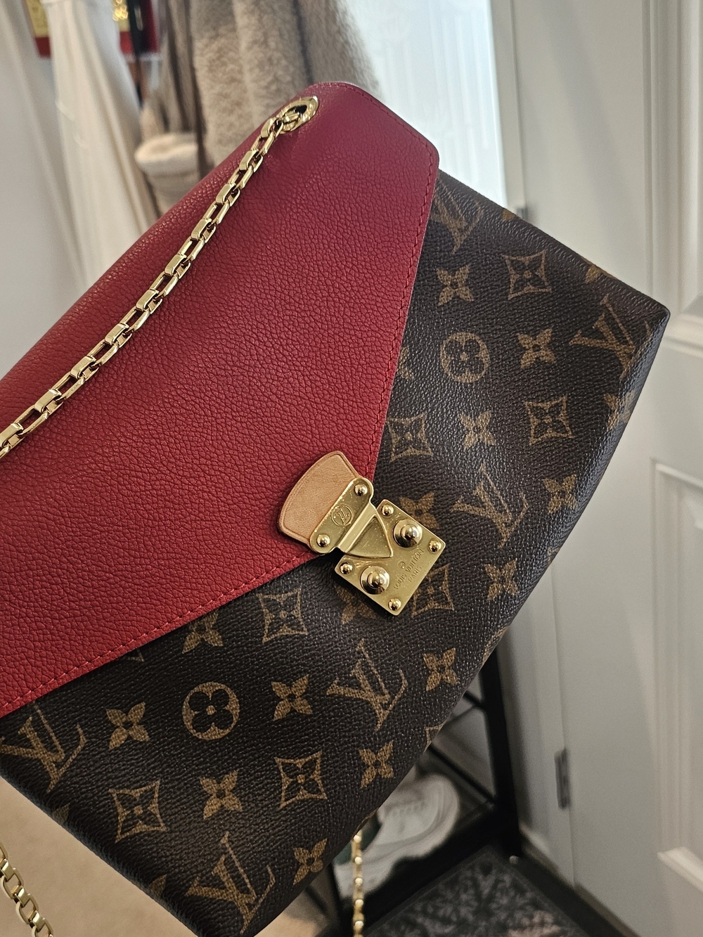 Louis Vuitton Two-Tone Monogram Shoulder Bag in Red and Brown